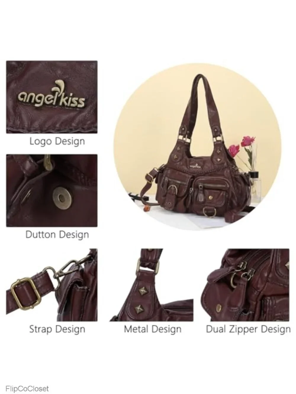 Faux Leather Hobo Shoulder Bag Vegan Leather Crossbody Purse